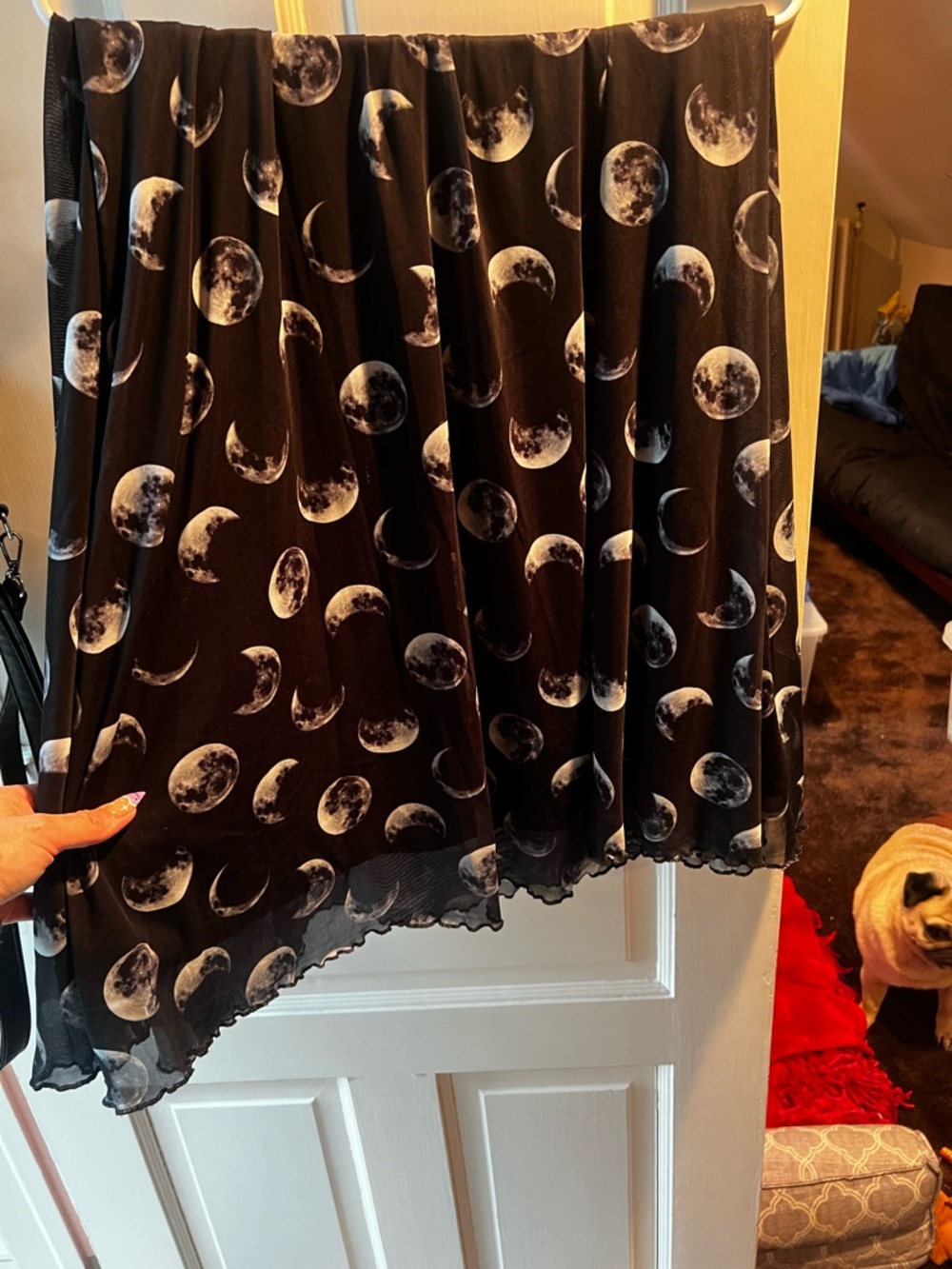 Women's Asymmetrical Black Moon-Print Skirt
